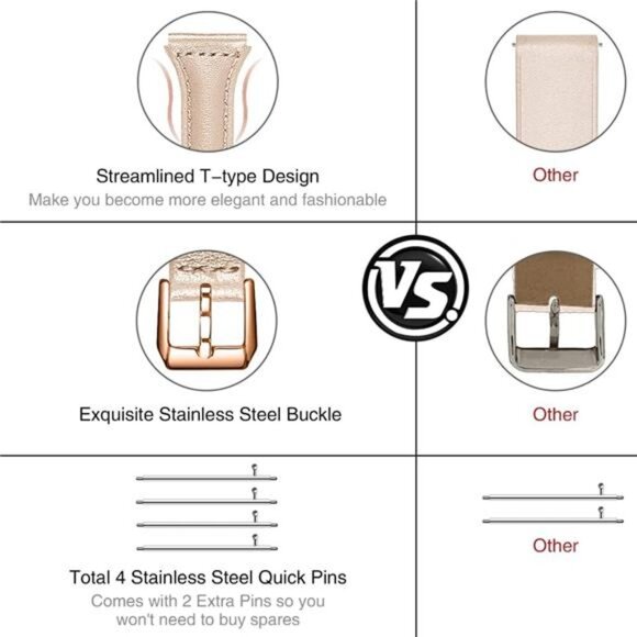 Leather Band Compatible with Samsung Galaxy Watch 6/7/FE/5/4 40mm 44mm - Picture 4 of 7